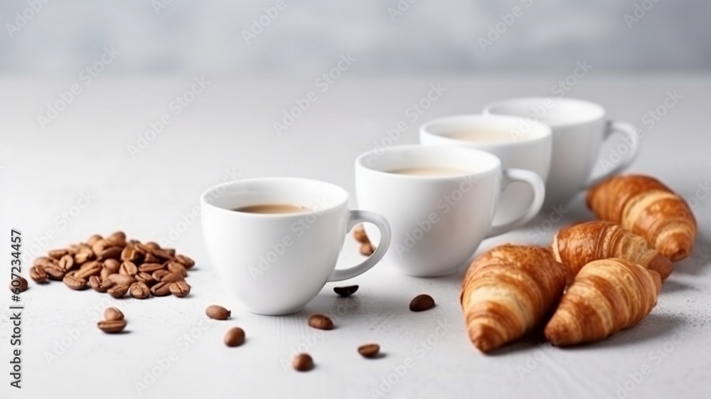 Delicious cup of coffee with croissant Generative AI Delicious cup of coffee with croissant Generative AI