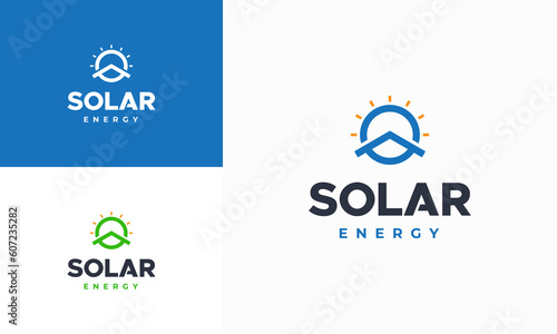 Solar Energy Logo designs concept vector, Solar Energy with roof logo template