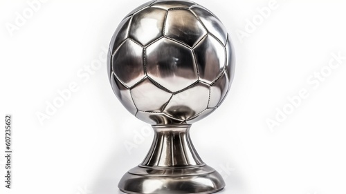 silver soccer ball trophy isolated on white background Generative AI
