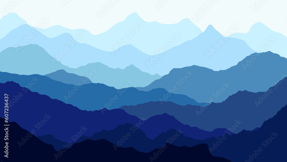 abstract scandinavian mountain with blue colors. mountains for wall design