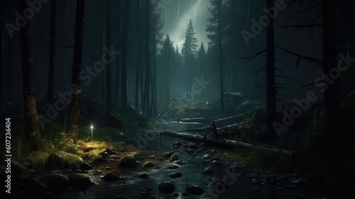 Dense Raining Forest Landscape With Puddle Wallpaper Generated AI