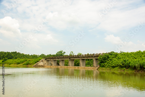 Fototapeta Naklejka Na Ścianę i Meble -  Beautiful landscape of the Khandarani dam reservoir on the Khandaqrani lake to prevent flood at Belpahari, Jhargram, West Bengal, India.