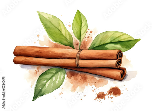 Watercolor Dried cinnamon sticks png photo