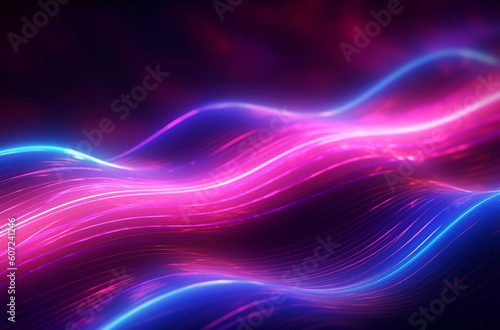 Futuristic abstract background glowing neon light, moving high speed wave lines with curves and bokeh lights. Sci-fi and Data transfer concept wallpaper background, generative ai