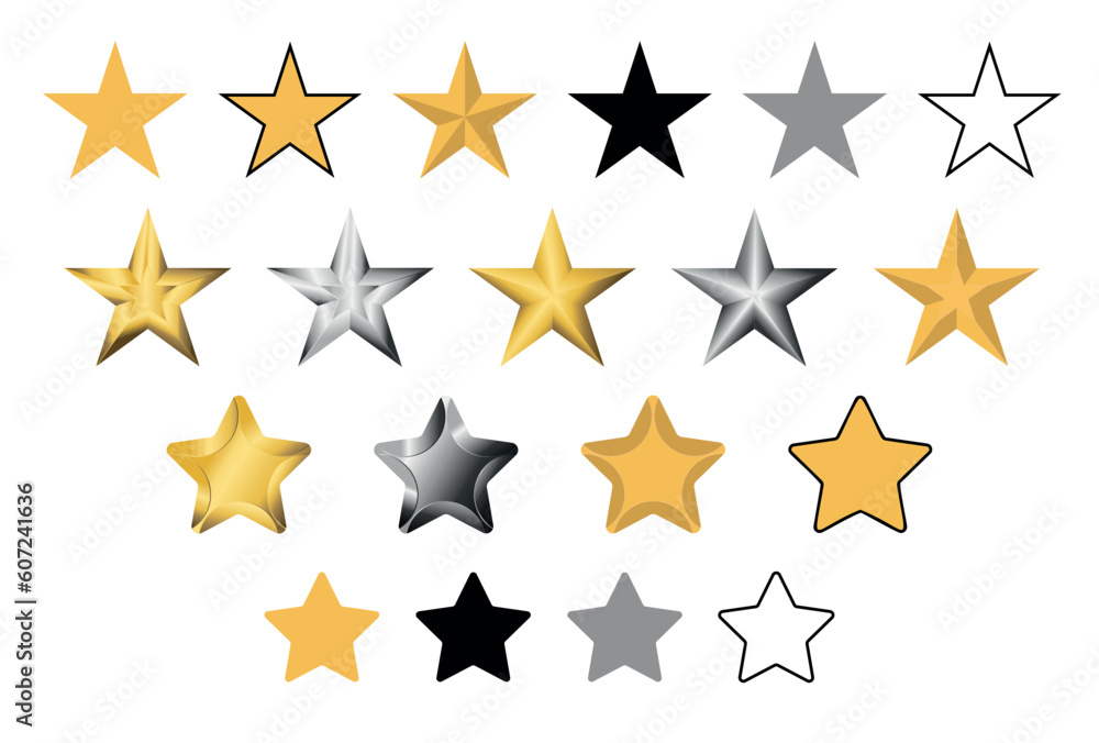 star icon set in yellow, gold and metallic colors, illustration vector star icon set in yellow, gold and metallic colors, illustration vector