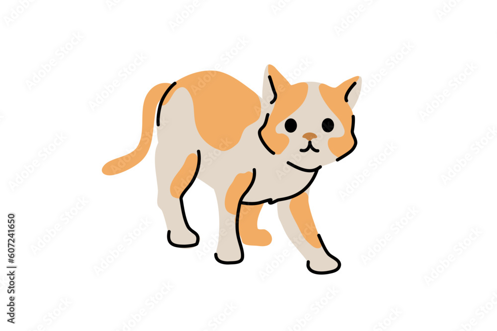 Adorable Cat Walking. Charming Yellow Cream Colored Cat Flat Vector Illustration