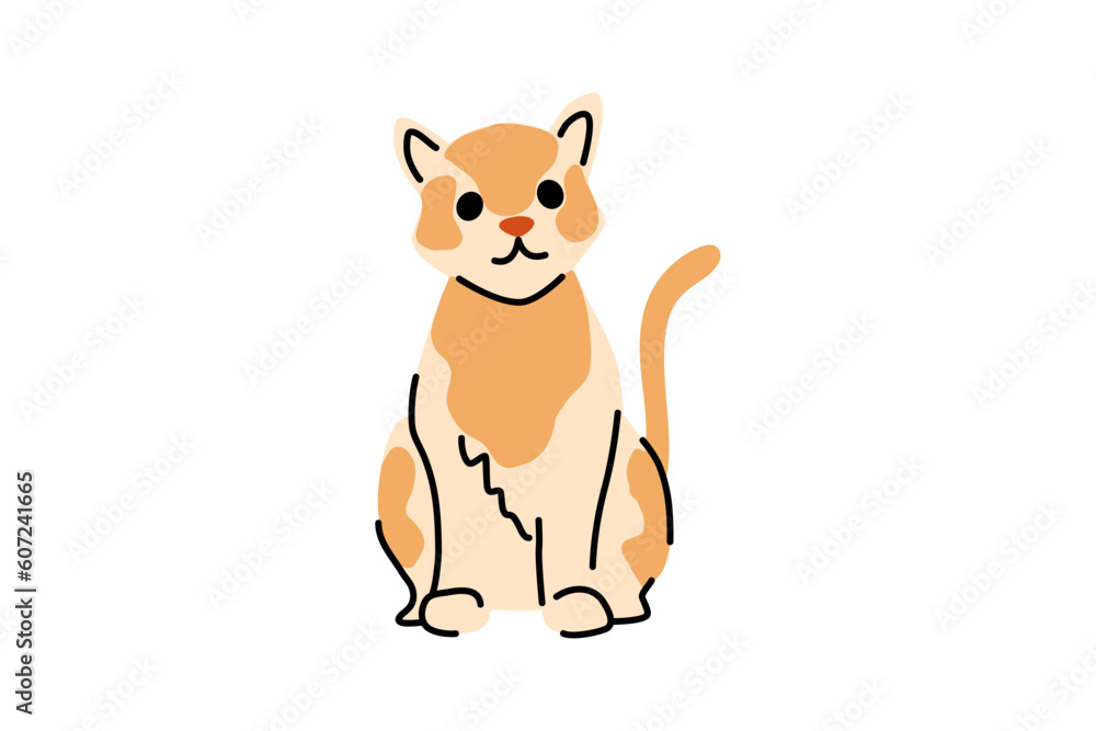 Adorable Cat. Charming Yellow Cream Colored Flat Vector Illustration