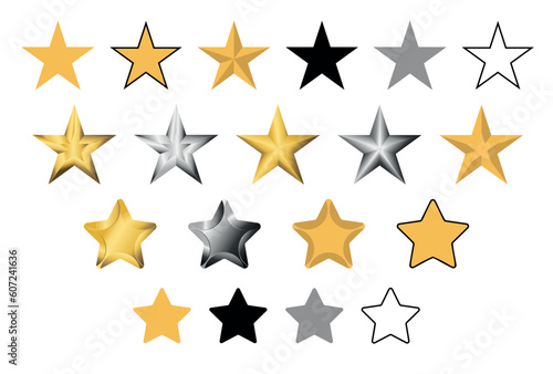star icon set in yellow  gold and metallic colors  illustration vector