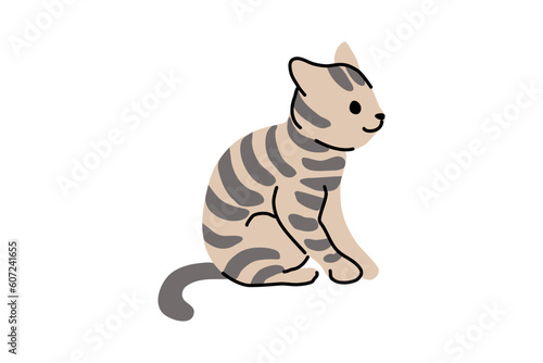 Grey Colored Cat Sitting. Charming Cat Flat Vector Illustration