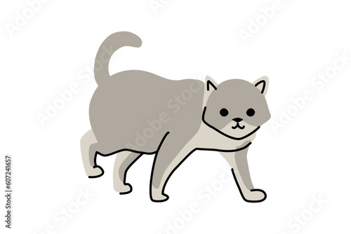 Adorable Cat Walking. Charming Grey Colored Cat Flat Vector Illustration