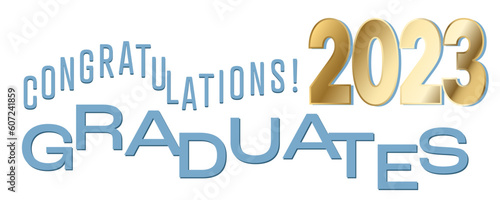 White Background - Carolina Blue Color and Gold with Stepped Text - Congratulations 2023 Graduates
