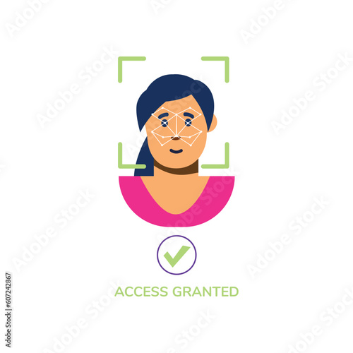 Biometric authentication facial screening flat vector illustration isolated.