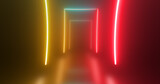 Abstract rectangle tunnel neon yellow red energy glowing from lines background