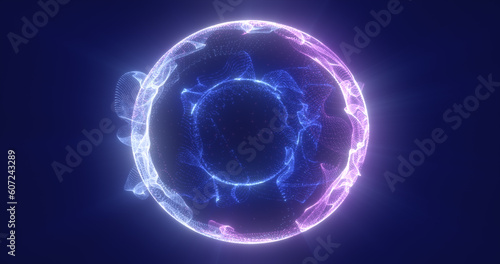 Abstract blue energy particle sphere glowing electric magical futuristic high-tech space photo