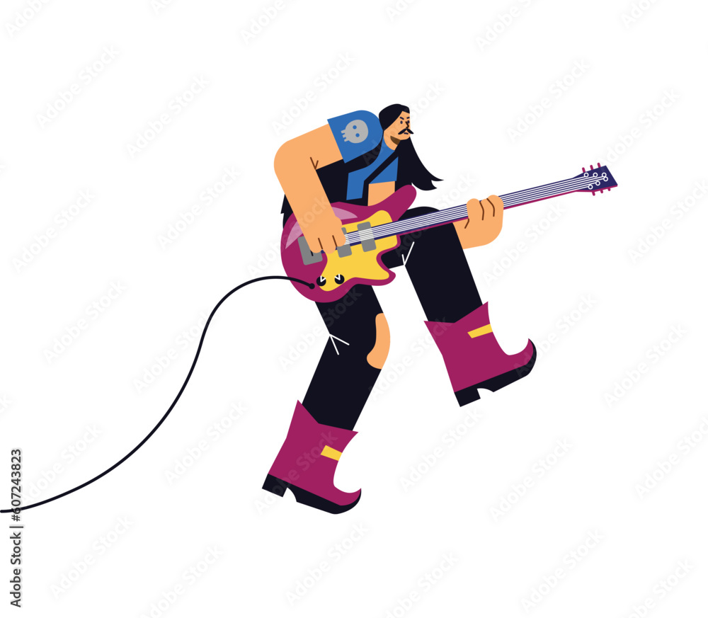 Vector isolated illustrations of Rock band characters, talent artist plays guitar rock, metal music in disproportionate style Vector isolated illustrations of Rock band characters, talent artist plays guitar rock, metal music in disproportionate style