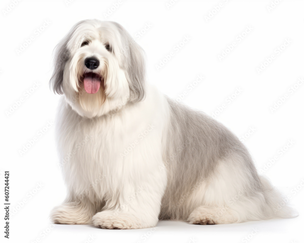 photo of Old English sheepdog isolated on white background. Generative AI