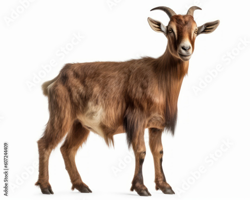 photo of Oberhasli goat isolated on white background. Generative AI © Bartek