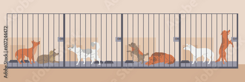 Stray dogs in cells flat style, vector illustration