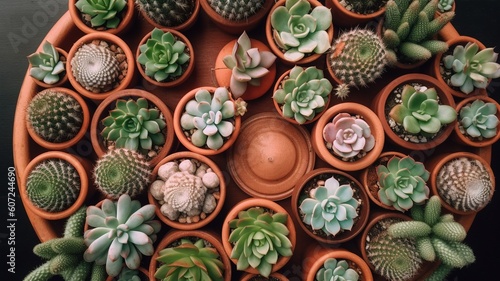 group of succulents potted Generative AI