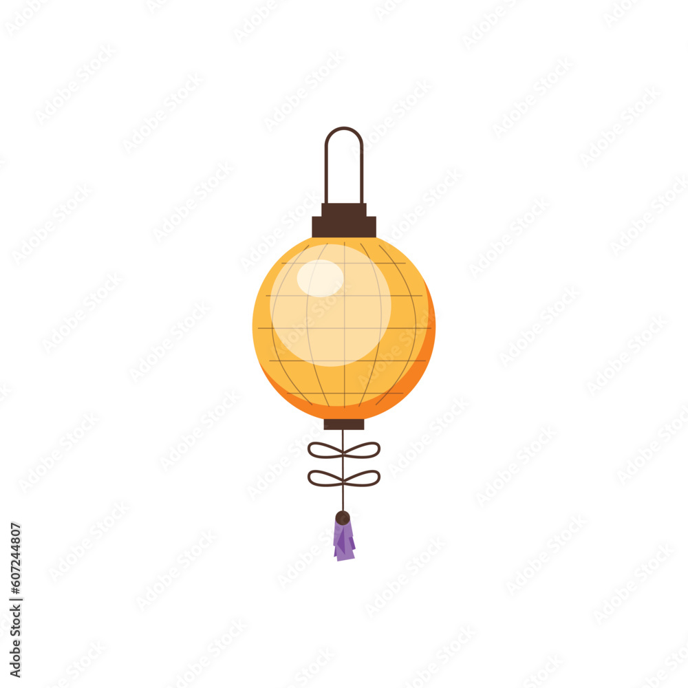 Obraz premium Yellow lantern or lamp in oriental Chinese style, flat vector illustration isolated on white background.