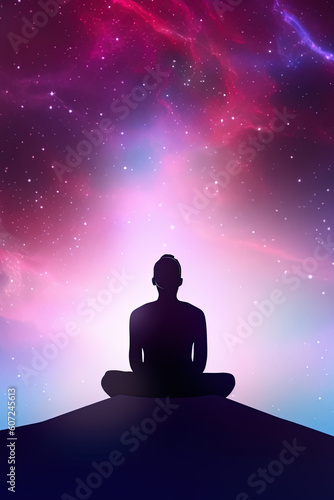 a man meditating under a galaxy sky © dewaai
