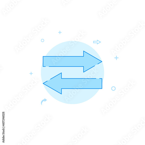 Two side opposite transfer arrows flat vector icon. Filled line style. Blue monochrome design. Editable stroke
