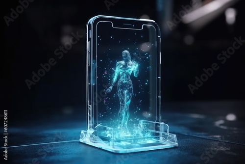 Cell phone of the future transparent invisible, mobile, Siri Alice hologram artificial intelligence, smartphone Ai, Metaverse and Blockchain Technology, innovative future data network