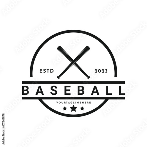 Vintage retro baseball club logo design with hipster drawing style