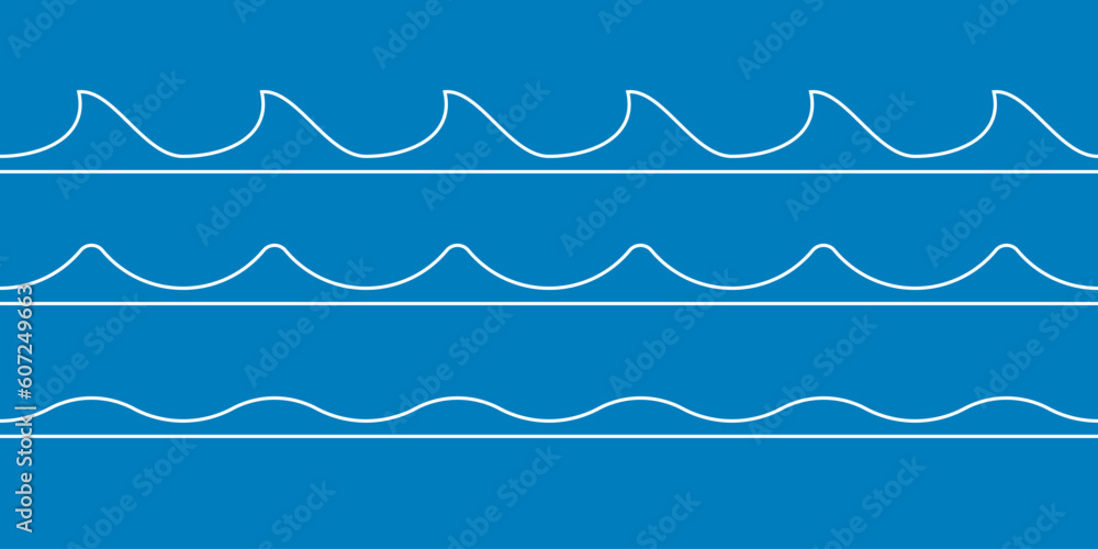 Wave set. Seamless water waves pattern with abstract line shapes. Sea, ocean, river symbol. Vector illustration. Wave set. Seamless water waves pattern with abstract line shapes. Sea, ocean, river symbol. Vector illustration.