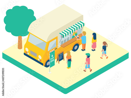 アイソメトリック　キッチンカー　コーヒー　カフェ