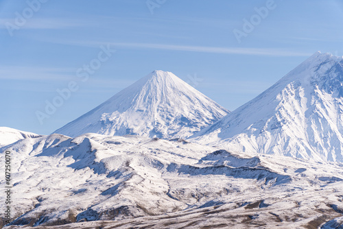 Volcanoes in Kamchatka: Klyuchevskoy (4835) and Kamen (4585)