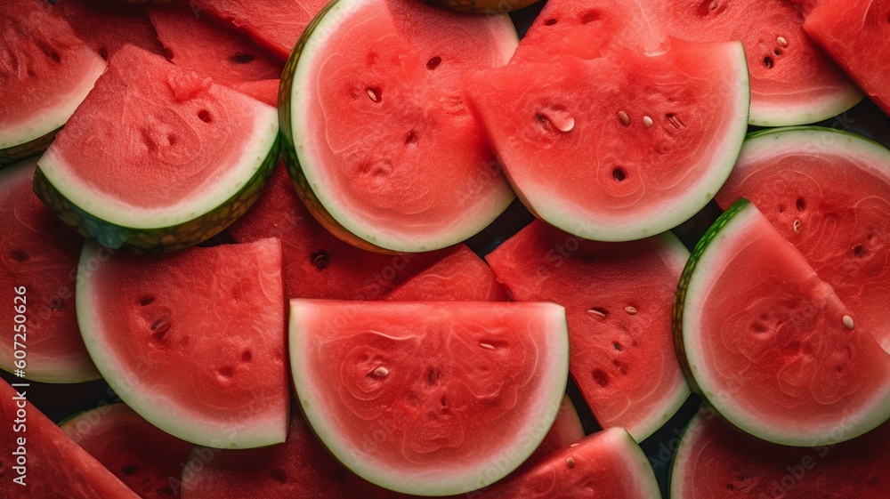 A large number of cut slices of watermelon Generative AI A large number of cut slices of watermelon Generative AI