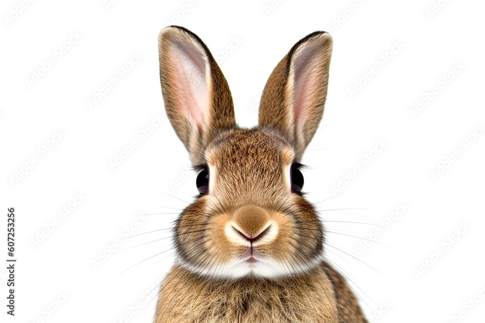 Curious and Adorable Young European Rabbit Poses on White Background. created with Generative AI