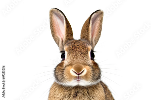 Curious and Adorable Young European Rabbit Poses on White Background. created with Generative AI © photobuay