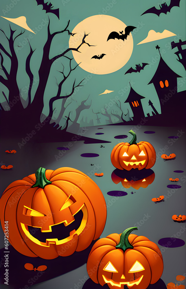 happy halloween greeting banner design. generative AI illustration.