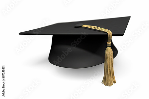 Proudly Achieving Success: Graduation Cap Hat with Tassel, Symbol of Academic Accomplishment, on a Crisp White Background. created with Generative AI
