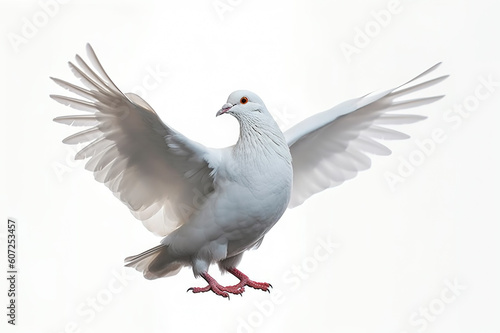 Harmony and Peace White Dove Symbolizing Serenity, Gracefully Perched on  White Background. created with Generative AI © photobuay