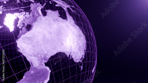 3D render of asutralia globe map, Technology and Futuristic purple line glowing Earth Background