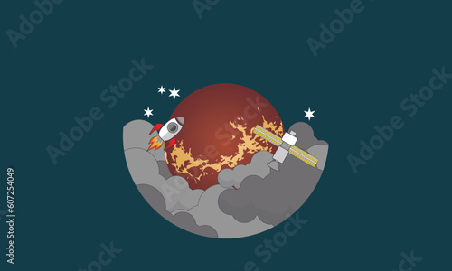 Rocket in flat style, vector illustration. space travel to the Ven