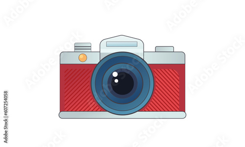 Photo camera with with lens and button. Cartoon minimal style.