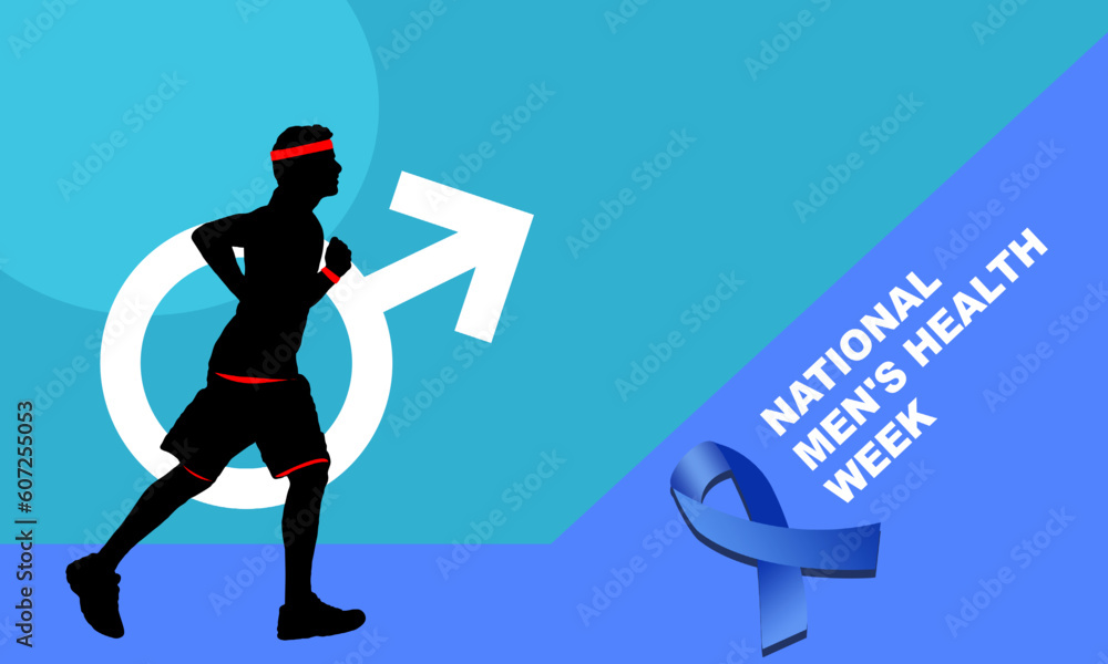 black silhouette of a man jogging and the mars sign (male) and bold text commemorating National Men's Health Week or it could be the week leading up to Father's Day
black silhouette of a man jogging and the mars sign (male) and bold text commemorating National Men's Health Week or it could be the week leading up to Father's Day