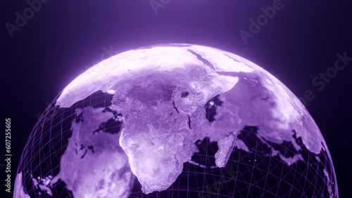 3D render of africa and managascar globe map, Technology and Futuristic purple line glowing Earth Background