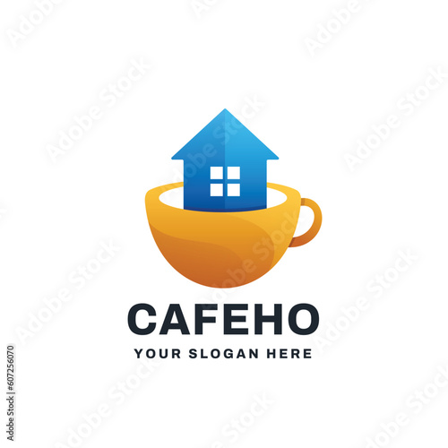 Cafe House Gradient Logo Vector Icon Illustration