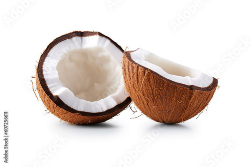 Half Coconut Isolated on Solid White Background. created with Generative AI