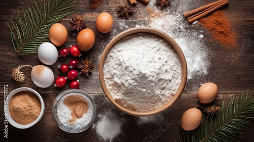 Ingredients for cooking christmas baking decorated Generative AI