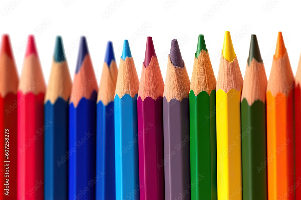 Creative Spectrum Color Pencils Zigzag Isolated on Background. created with Generative AI Creative Spectrum Color Pencils Zigzag Isolated on Background. created with Generative AI