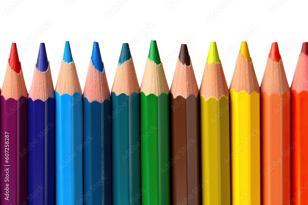 Creative Spectrum Color Pencils Zigzag Isolated on Background. created with Generative AI Creative Spectrum Color Pencils Zigzag Isolated on Background. created with Generative AI