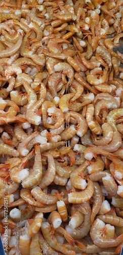 Headless brown shrimp stack on the stand