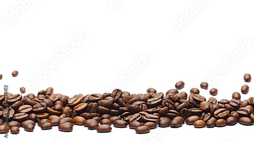 Coffee Delights Roasted Coffee Beans in Placer, Abundance of Levitating Beans on White Background. created with Generative AI © photobuay