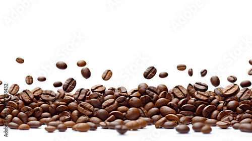 Coffee Delights Roasted Coffee Beans in Placer  Abundance of Levitating Beans on White Background. created with Generative AI